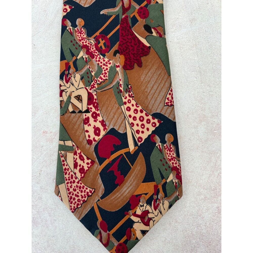 Adams Row The Rogue Vintage Silk Tie People Scene‎ Vintage Cruise Boat Yacht